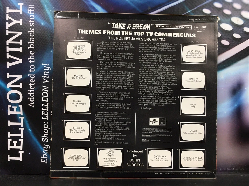 Take A Break Themes From Top TV Commercials LP Album Vinyl Record TWO382 70’s Foto 2 de 4