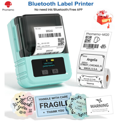 Phomemo M120 Bluetooth Etikettendrucker Thermo Tragbarer Etikettiergerät Drucker