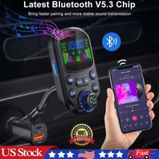 Bluetooth V5.3 Car Wireless FM Transmitter Adapter 3Port Charger MP3 Hands-Free