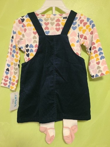 Carter's Baby 12M neu mit Etikett blau Cord Latzkleid mit Herz Long-Sl Shirt Strumpfhose - Bild 3 von 15