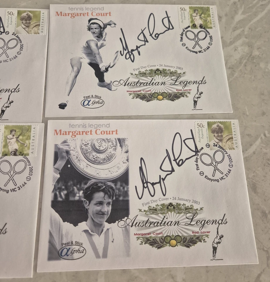 *SIGNED* TENNIS Margaret Court  AUSTRALIA ALPHA  PEEL N STICK 4 FIRST DAY COVER  — 第 2/3 张图片