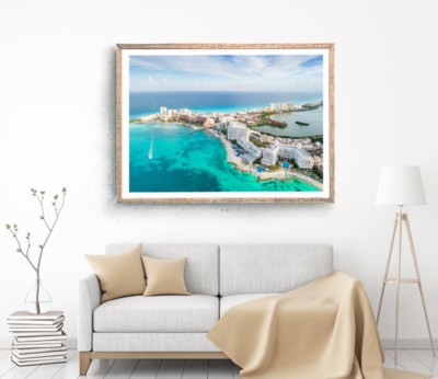 Buildings Print, Island Wall Art, Cloudy Sky Framed Beach Wall Art, Coastal