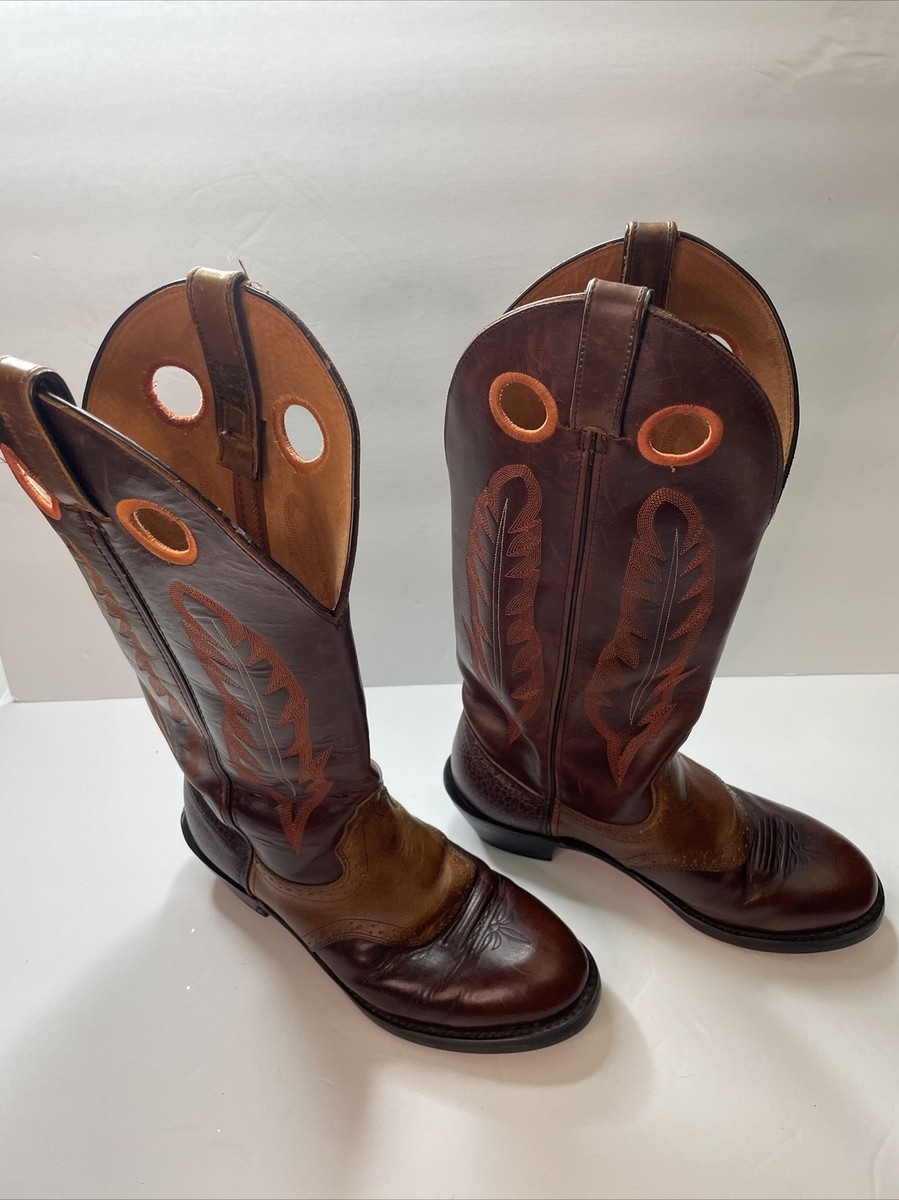 Two Tone Wing Tip Road Wolf Leather Western Cowboy Boots 