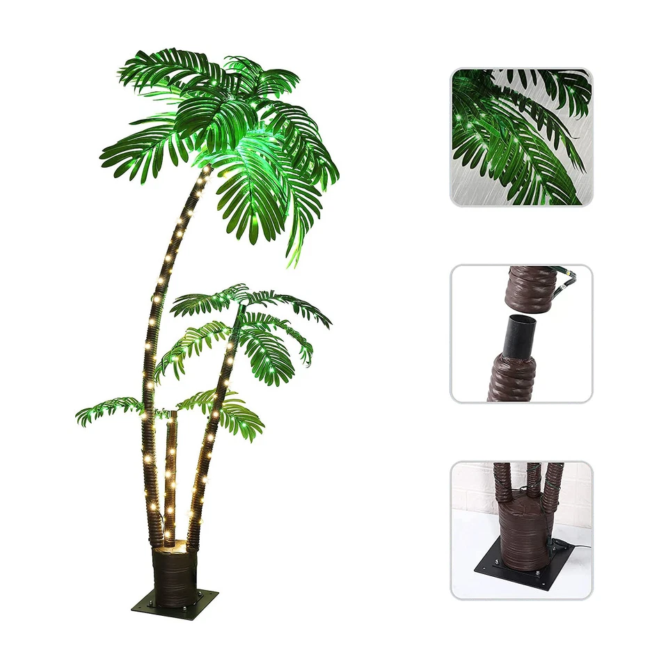 Artificial Lighted Palm Tree LED Lights Decoration 6ft for Home Patio Party Xmas - Image 2 of 4
