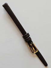 6mm - Dark Brown Smooth Surface Genuine Leather Watch Band - Gold Buckle/Pin