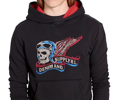 Polo Ralph Lauren Denim & Supply Mens Black Skull Moto Hoodie