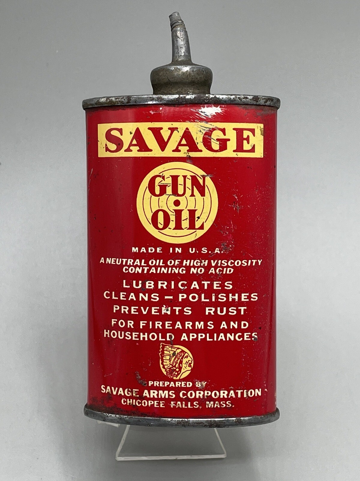 Vintage Tin Lead Top Gun Oil Handy Oiler Savage Arms Corp. Chicopee