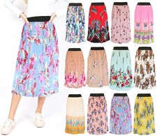 Floral Women's Printed Pleated Swing Summer Midi Skirt