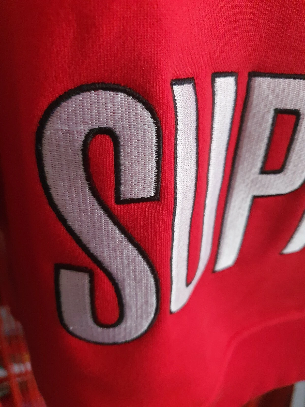 Felpa con cappuccio SS14 Supreme x Champion taglia L rossa felpa grande