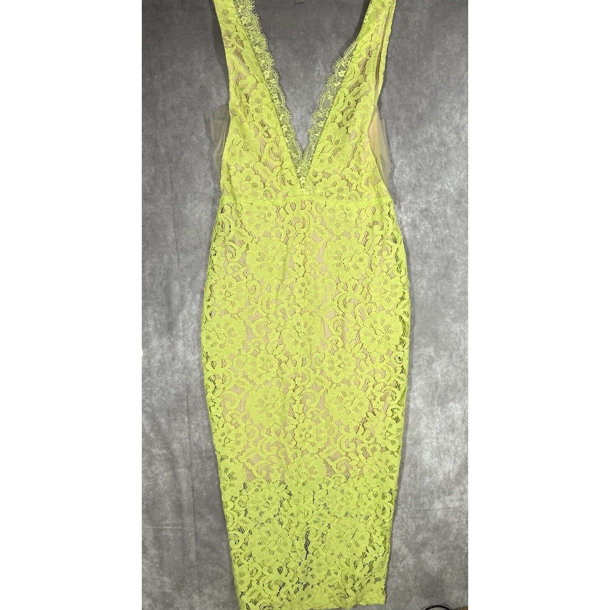 Misguided Dress Womens US 4 UK 8 Plunge Lace Midi Yellow