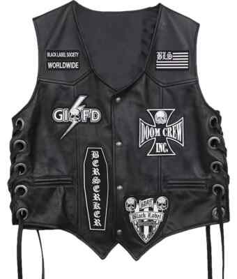 Zakk Wylde Black Label Society Men's Black Leather Biker Vest with