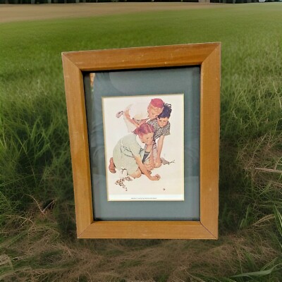 Norman Rockwell Marbles Champ Framed and Matted Offset Lithograph Print Vintage