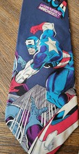 Marvel Comics Silk Blue Tie Necktie Made in USA EUC Excellent Captain America