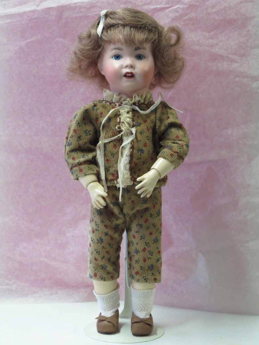 Poupée Ancienne SFBJ 247 Reproduction 29 Cm - Tête Biscuit Porcelaine, Corps Bois, Yeux Bleus