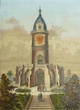 SAARBRÜCKEN - Ansicht des Winterbergdenkmals - kolorierter Holzstich 1871