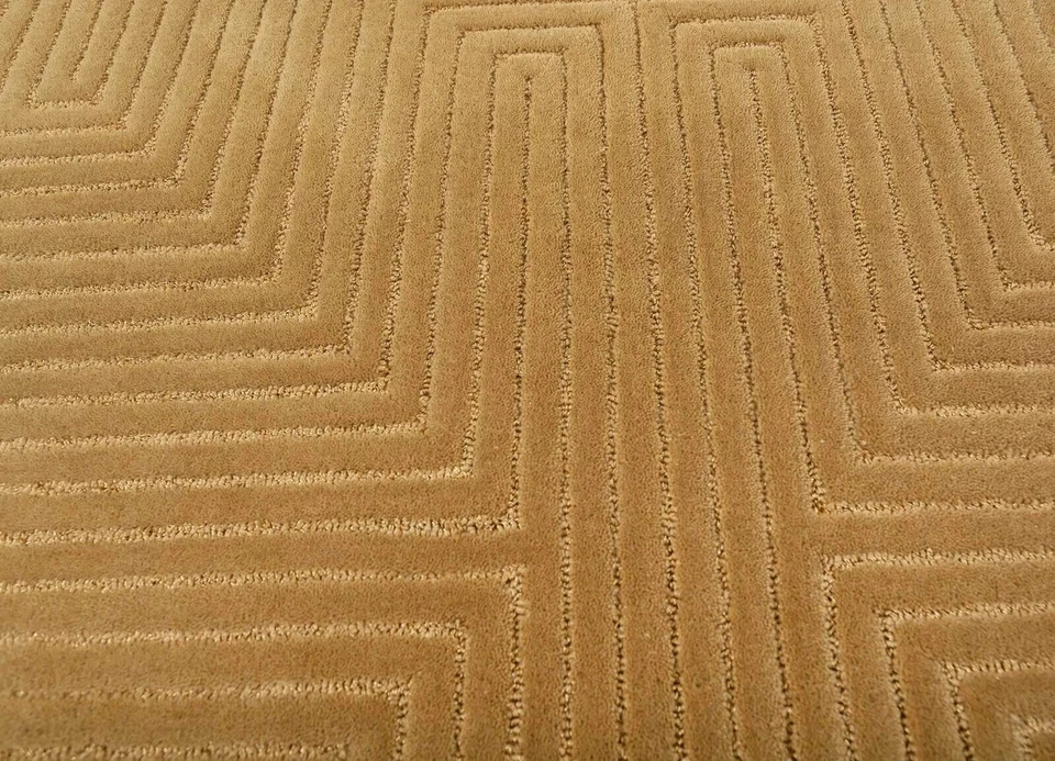 Hand Tufted Modern Geometric Rug Beige Wool Cut Pile Area Carpet Minimalist Text - Image 4 of 4