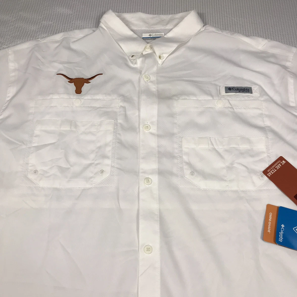Columbia PFG Texas Longhorns Para Hombres XXL Tamiami Corto S/S Blanco Nuevo con Etiquetas Omni - Tono