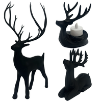 Hirsch Figuren Set Weihnachtsdeko Rentier Teelichthalter LED Deko Schwarz 3Er