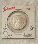 1929 Indian Head Liberty 1/2 Troy Oz .999 Fine Silver Fractional Round Coin Bar