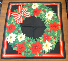 Vintage Avon Christmas Wreath Scarf 34" Italy Square Poinsettia Red Bow