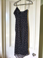 Zara Black & Beige Polka Dot Chiffon Slip Midi Dress Cowl Neck Ruffle M