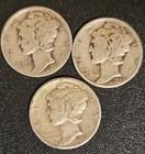 Lot Of 3 Mercury Dimes 1941-1945 90% Silver Circulated