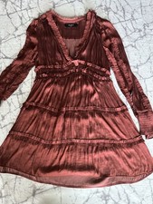 OPT ONE PRETTY TIME Tianna Dress XL Rust Pleated Ruffle Tiered Silky, Party,