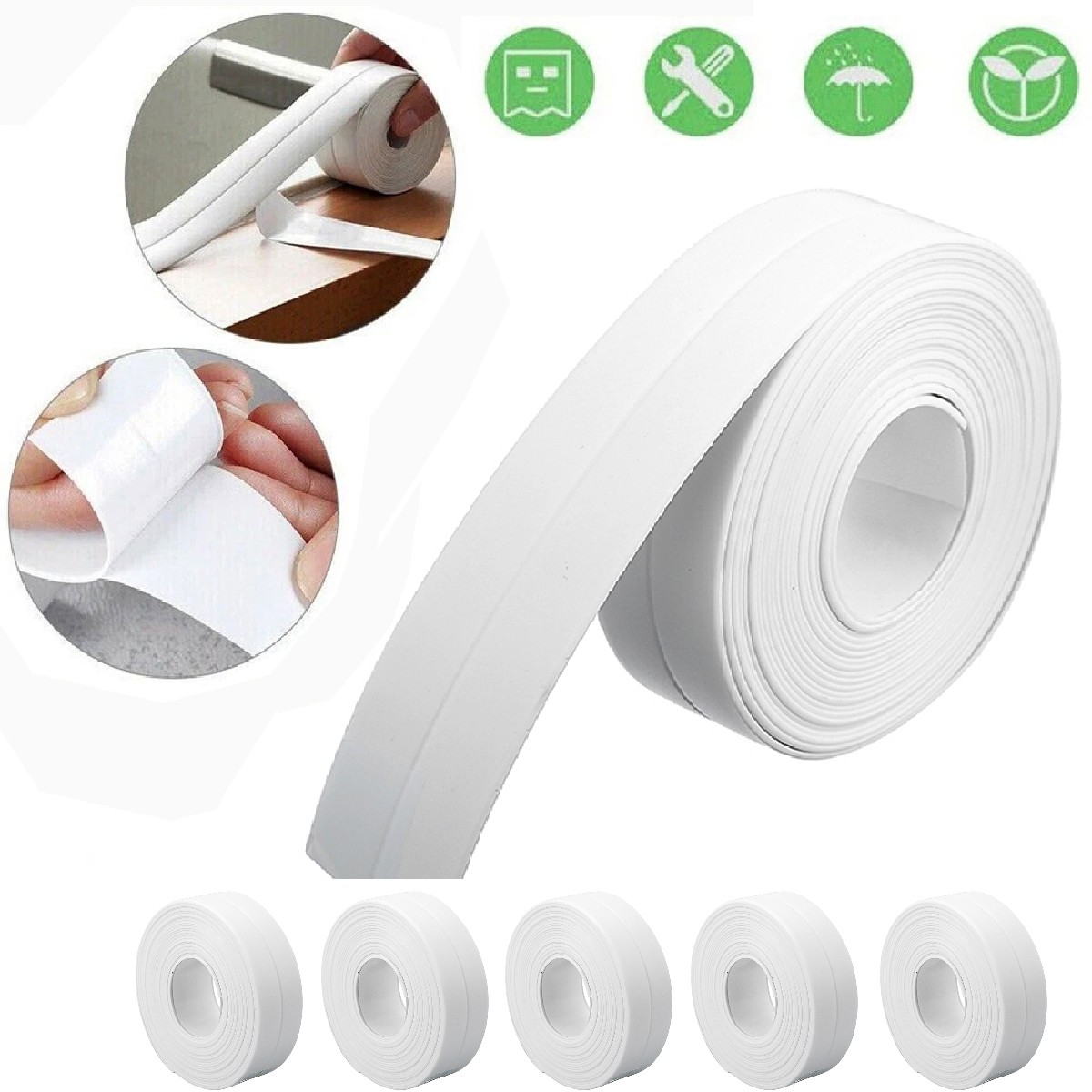 6x 3.2M Caulk Tape Sealant Strip PVC Waterproof Self Adhesive Wall Sealing Tape
