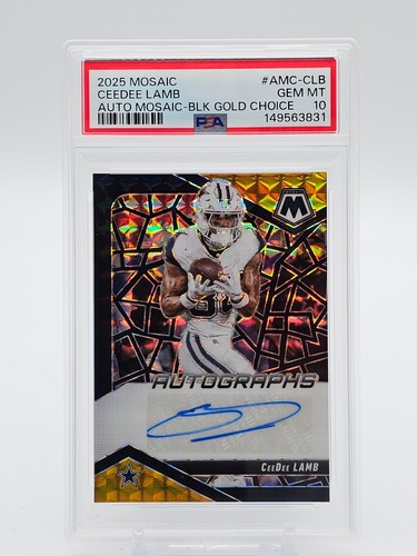 CEEDEE LAMB 2025 MOSAIC AUTO BLACK GOLD CHOICE PRIZM /8 COWBOYS PSA 10 Q1755