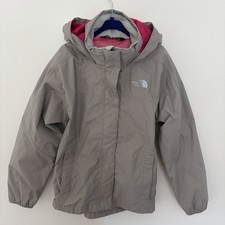 The North Face Girls Hooded Rain Jacket Gray Pink Sz 7/8 Waterproof Shell L20