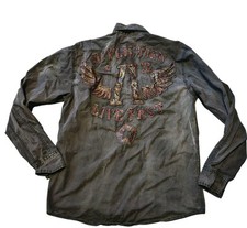 Affliction Black Premium Embroidered Graphic Live Fast Double-Sided Button Shirt