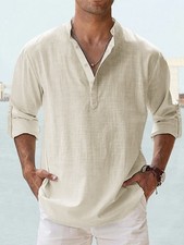 Men Casual Shirt Long Sleeve Cotton Linen Beach T Shirt Lightweight New 8 Colors