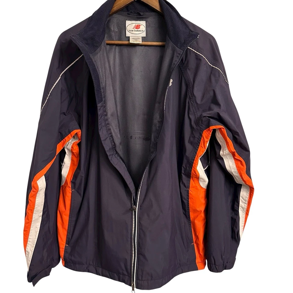Chaqueta cortavientos New Balance vintage forrada con cremallera completa azul marino naranja grande para hombre Foto 2 de 4