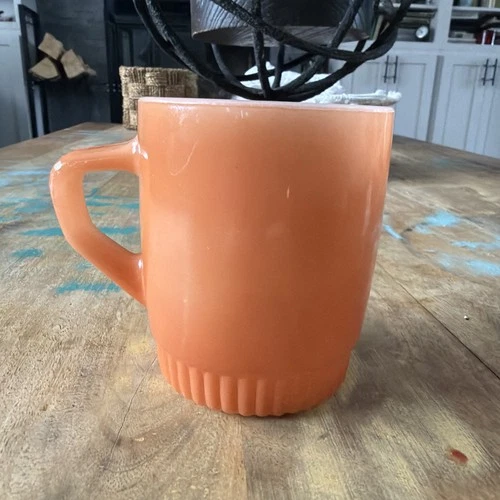 Vintage Fire King Anchor Hocking Stackable Orange-red Ombre Glass Coffee Mug