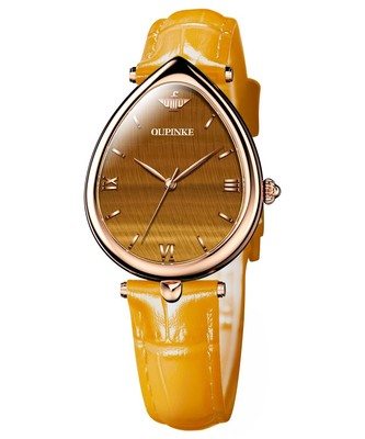 OUPINKE Import Quartz Ladies Dress Gold Leather Watches Rose Gold Teardrop St...