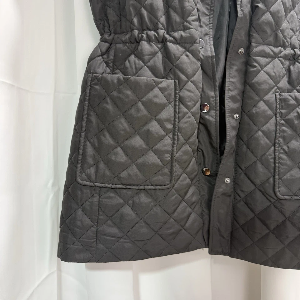 Chaleco largo acolchado Jones New York para mujer talla S negro cuello de piel sintética Foto 3 de 4