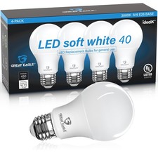 Great Eagle A19 LED Light Bulbs 40 Watt Equivalent - UL Listed - 3000K 40 Wat...
