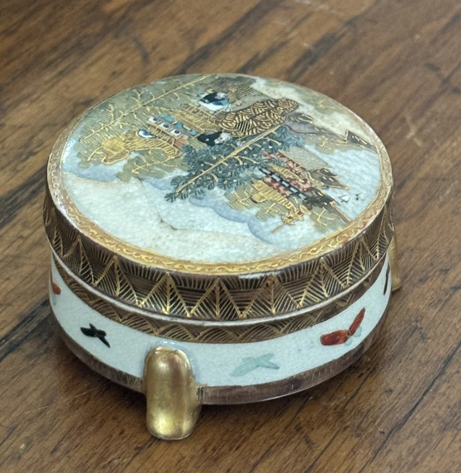 Satsuma Japonés Período Meiji Pie Circular Caja Kogo Foto 3 de 4