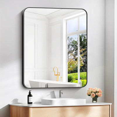 30'' X 36''Bathroom Mirror, Matte Black Wall Mirror with Metal Frame, Decorative R