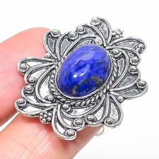 Natural Lapis Lazuli Gemstone 925 Sterling Silver Ring Size 9 o038