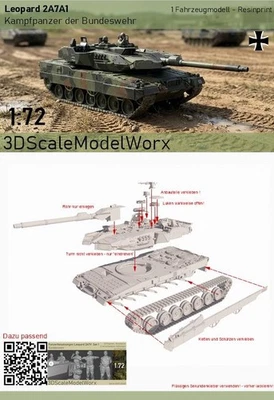 3DSCALEMODELWORX Neues AngebotBundeswehr Kampfpanzer Leopard 2A7A1 1:72 Bausatz