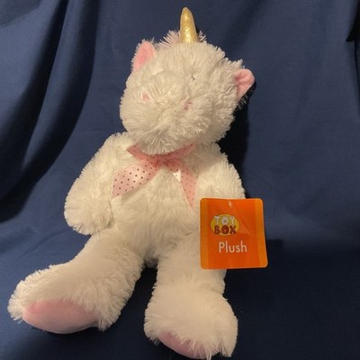 White Plush Unicorn By Geoffrey s Toy Box With Tag, Gold Fabric Horn, Pink Mane
