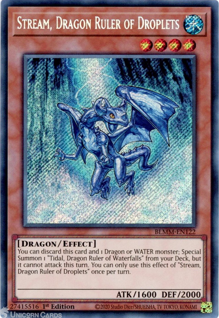 BLMM-EN122 Stream, Dragon Ruler of Droplets : Secret Rare 1st Edition Mint YuGiO