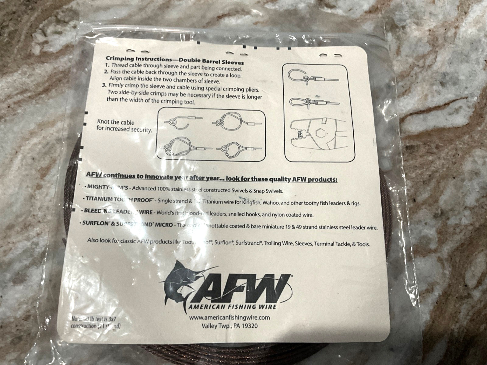 AFW 49 Strand Stainless SHARK Wire Leader CABLE ~ 30 FT   Brown  400 LB K400C