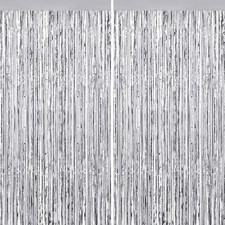 2 PCS Silver Foil Fringe Curtains 3.3x6.6ft Tinsel Streamer Party Backdrop