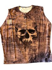 Mens 2XL Brown Skull Graphic Henley Long Slee...