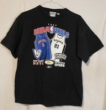 San Antonio Spurs NBA Finals Spurs VS Nets Team Rosters Vintage Medium Black...
