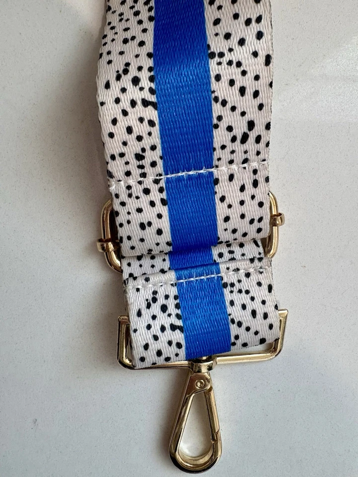 Adjustable Dalmatian Print Purse Strap Blue Stripe Gold Hardware Replacement Bag - Image 3 of 3