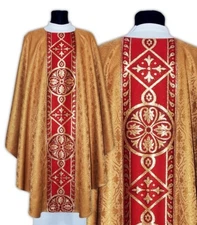 Gold/red Gothic Chasuble with stole G013GC16 Vestment Casulla Dorada/roja Casula