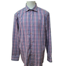 Bugatchi Uomo Men's Size 17.5-34/35 White Check Cotton Long Sleeve Dress Shirt